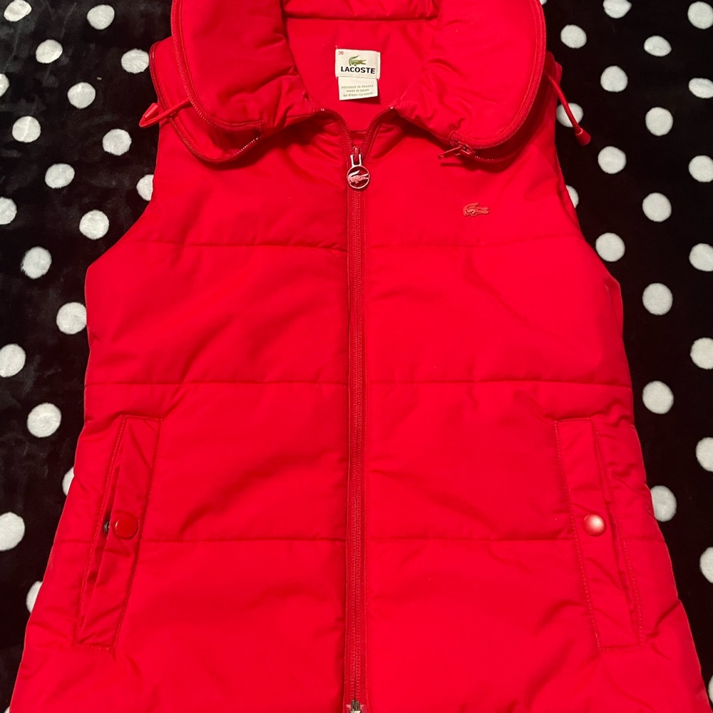 Lacoste Women's Red Puffer Vest-Size 36